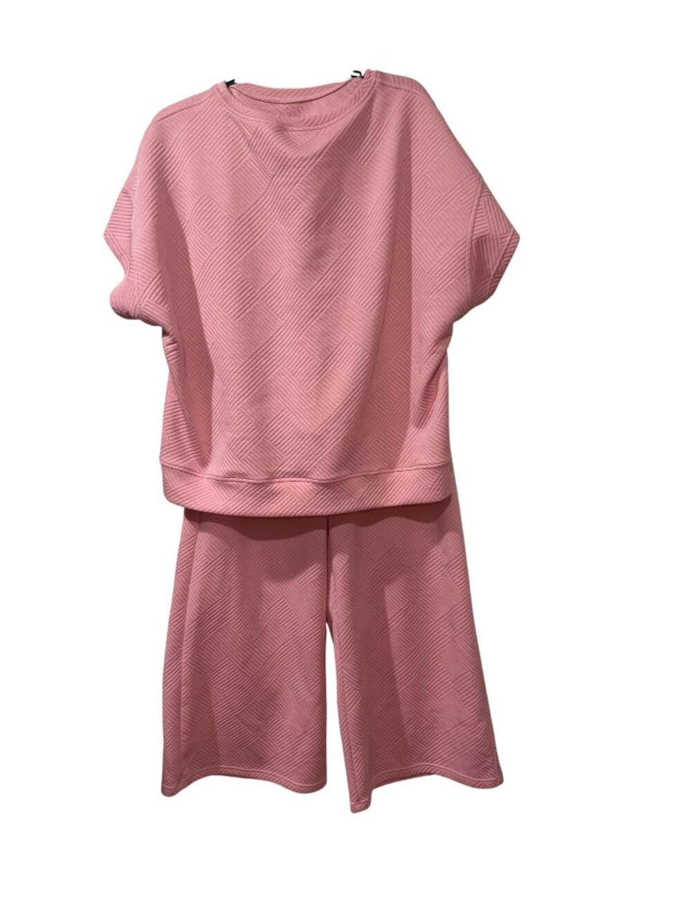Pink Textured Two-Piece Lounge Set With Boxy Top & Wide-Leg Pants Size XL